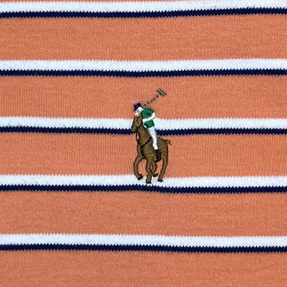 Polo Ralph Lauren Men’s Pima Soft Touch Orange w/ White & Blue Stripes Polo. XL. - Picture 5 of 10
